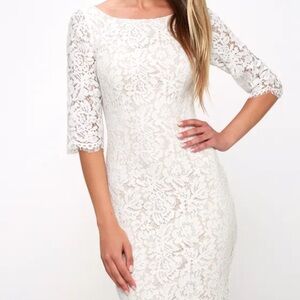 LULUS women’s So Lovely White & Nude Lace Elegant Bodycon Dress size small